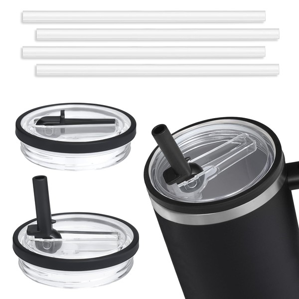 2 Pack 40 oz Tumbler Flip Straw Lid Replacement,Push-Button Flip