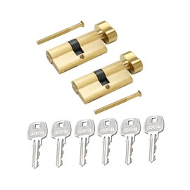 Solid Brass Key Aliked Lock Cylinder with 3 Brass Keys 63mm (2pcs) Pella Storm Door Lock Brushed Brass Key Same Cylinder for Storage Security Door