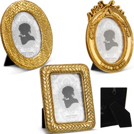 Vicenpal 3 Pcs Tiny Picture Frame Small Picture Frames Vintage Oval Picture Frames Gold Vintage Baroque Ornate Antique Picture Frames Resin Oval Frame Table Display Frame for Home Wedding (Delicate)