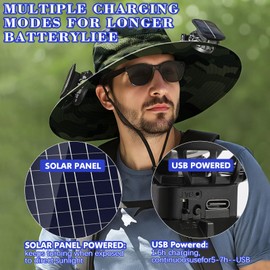 Solar Fan Hat,Wide Brim Sun Cap with 2 Solar Sun Protection Fans,Waterproof UPF 50+ Bucket Fishing Hat with Fan Built in Camouflage