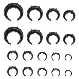 Mikovivi 18 Pcs Acrylic Septum Rings, Black C Shape Pincher Tapers Septum Ring Nose Gauge Stretching Kit for Nose Ear Gauges Size 14G 12G 10G 8G 6G 4G 2G 0G 00G