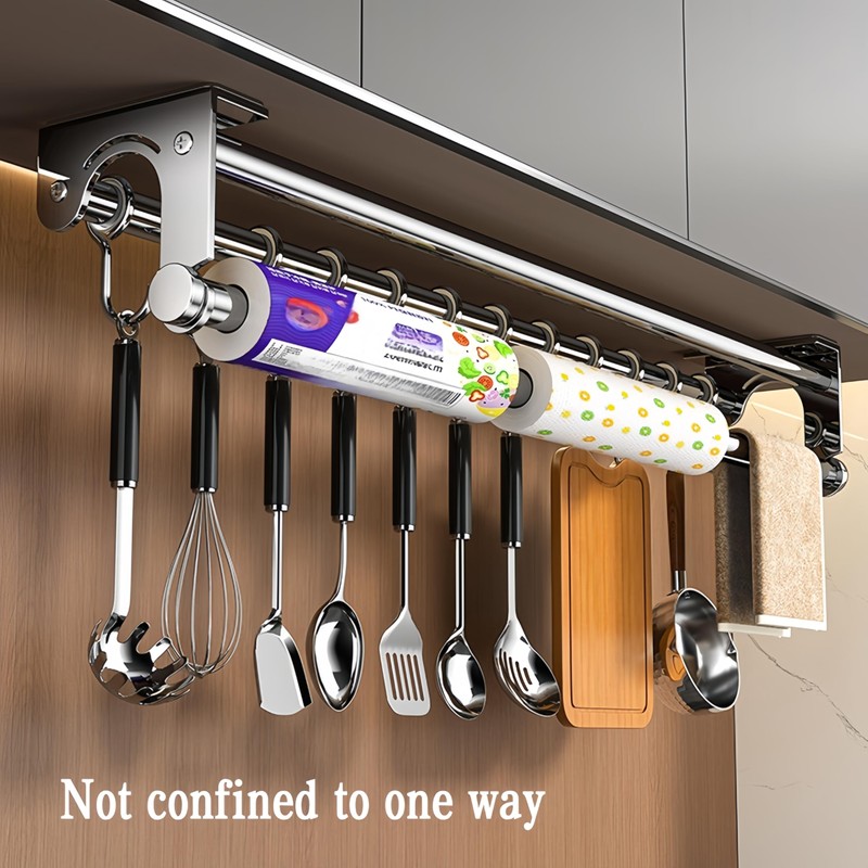 Multifunctional Kitchen Storage Rack, No-Drill Adhesive Wall Mounted Utensil &