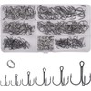 180pcs/Box Treble Fishing Hooks Sharp Round Bend Treble Hooks Strong