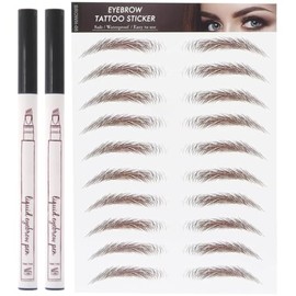 3pcs Lapiz Plumon Rellenador Ceja Maquillaje Punta 3 Lineas Paquete 2 Plumon Para Cejas Tipo Microblading y 1 Plantillas Ceja Diseño (Dark Grey)