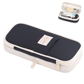 Large Capacity Pencil Case - Aesthetic Pencil Cases for Kids Adult, Pencil Pouch Box with Zipper Compartments, Canvas Pen Pencil Organizer for Stationery Supplies School Office Art Black