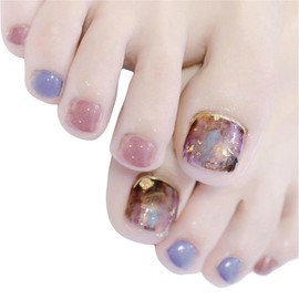Square Fake Toenails Press on Toe Nails Short False Toes Nails Full Cover Artificial Toenails Kit for Women and Girls 24Pcs Fake Nails Toenails Press On