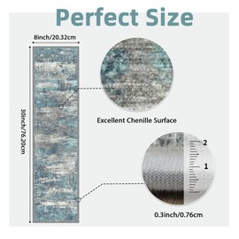 sarben Carpet Stair Treads Non Slip 4PCS, 8" X 30" Edging Stair Runner for Wooden Steps Indoor, Resistant Stair Rugs with Reusable TPE Adhesive Backing, Residue Free Mat for Kids, Elders, Pets, Teal