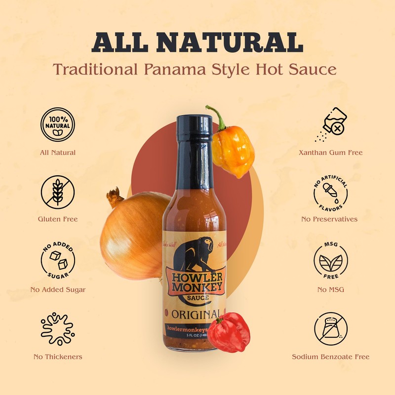 Howler Monkey Sauce Original - Panamanian-Style Hot Sauce with Aji