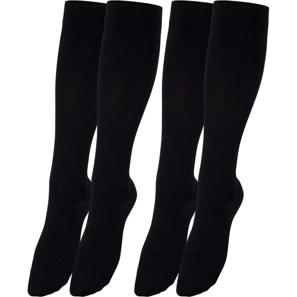 RS. Harmony Support Knee Socks with Compression for Long Flight Travel and Car Trips as well as for the Office, Thrombosis Socks and Support Stockings Against Swollen Legs, A: black-2 pairs