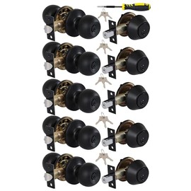 (5 Sets) All Keyed Same Entry Door Knob and Single Cylinder Deadbolt Combo Set, Matte Black Exterior Door Knobs with Lock and Keys for Entrance and Front Door
