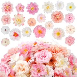 210 piezas de mini cabezas de flores de seda, pequeñas rosas falsas rosadas, margaritas, flores artificiales a granel para manualidades, cabezas de flores sueltas de tela artificial, cabezas de