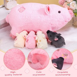 Honoson Stuffed Pig Animal with Babies, Cuddly Nursing Mommy Pig Plushy with 4 Stuffed Magnetic Toys for Kids Boys Girls Funny Kawaii Christmas Birthday Gifts Family Toys(Lovely)
