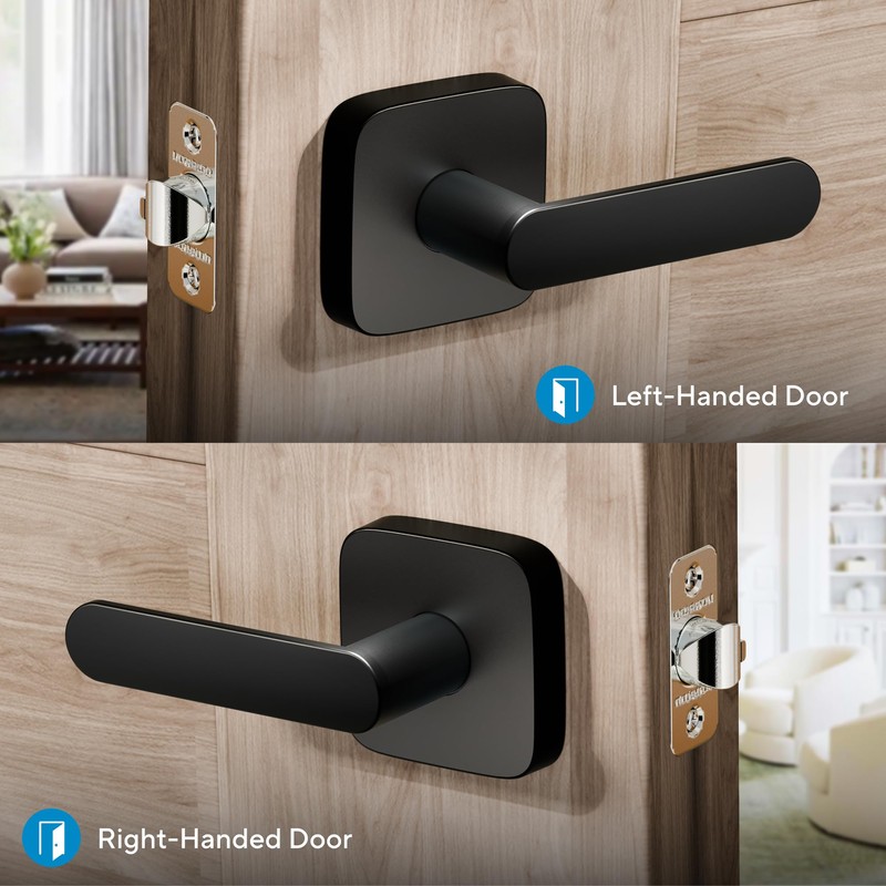 ULTRALOQ Passage Lever Door Handle, Reversible Black Front Door Handle