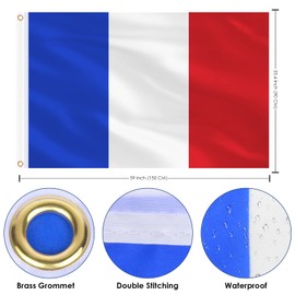 AhfuLife French Flag 5ft x 3ft for Olympic Decorations, 1pcs Large France Flags - Double Side with Brass Eyelets for Euro Football Garden Street Party Decorations (France, 150 x 90 cm - 1 Pcs)