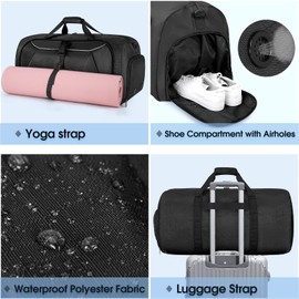 Gym Duffle Bag 80L Waterproof Travel Bag Carry on Bag Large Weekender Overnight Bag for Men Women with Shoe Compartment and Toiletry Bag, Black