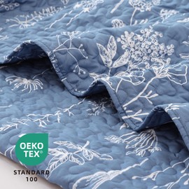 JANZAA Quilt King Size Infinity Blue Quilt Bed Spread Boho Quilt with Floral Pattern Microfiber Quilts Set 3 Pieces Lightweight Comforter Reversible Bedding Set,1Quilt 104x90 inches, 2 Pillowcases