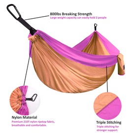 Gold Armour Camping Hammock - XL Double Hammock Portable Hammock Camping Accessories Gear for Outdoor Indoor with Tree Straps, USA Based Brand (Peach and Pink)