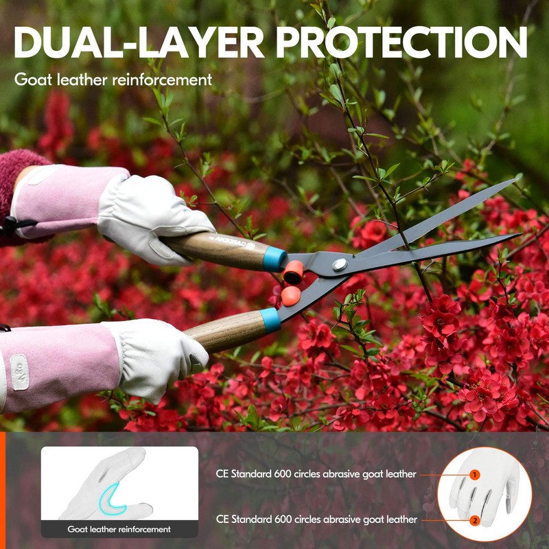 Vgo... 1-Pair Premium Genuine Goat Leather Extra-Long Cuff Thornproof Gardening