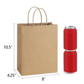 BagDream 25Pcs Brown Gift Bags 8x4.25x10.5 Kraft Paper for Gifts, Shopping Retail Merchandise Grocery Sacks, Brown Paper Bags with Handles Bulk Medium