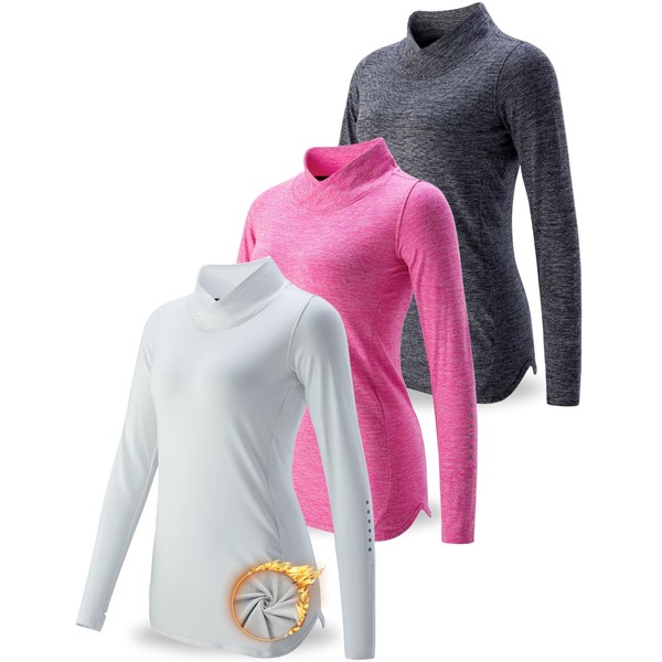 3 Pack Women's Thermal Fleece Shirts Long Sleeve Mock Turtleneck