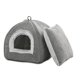 Cat Bed Cave-Cat Beds for Indoor Cats,Kittens and Small Pets,Soft and Warm Cat Tent Bed,Cat House,Foldable and Washable with Removable Cushioned and Anti Slip Bottom,Grey (L(17.5 x 17.5 x 17.5 Inch))