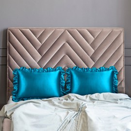 PiccoCasa Satin Ruffle Cool Rayon Envelope Type Pillow Case Set of 2 Pillow Cases Soft Like Silk Double-sided Pillowcase Solid Odor Resistant Beauty Hair Beautiful Skin Peacock Blue 50 x 65cm