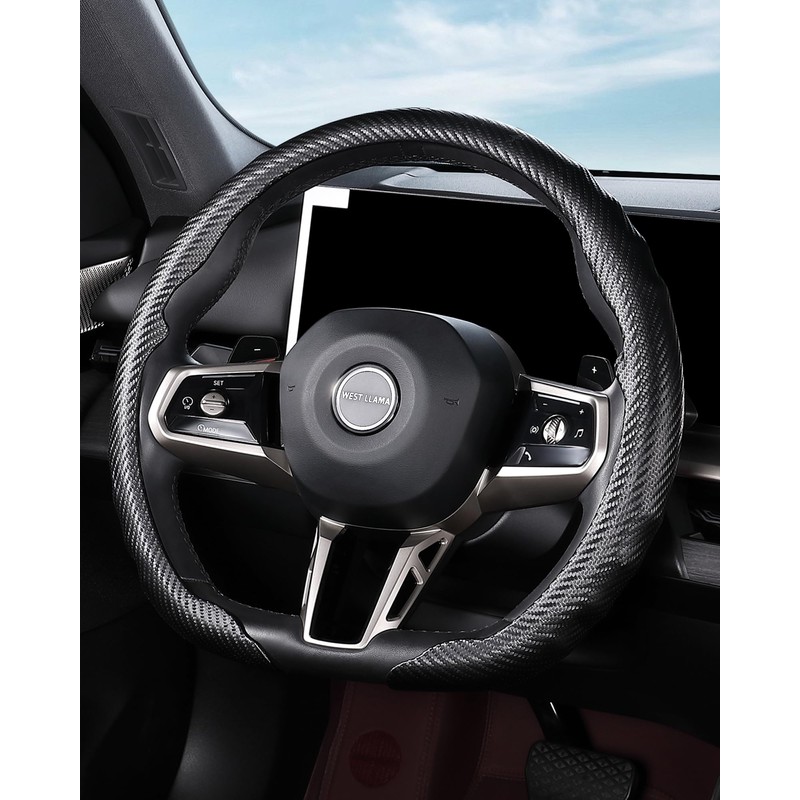 West Llama Flat Bottom Car Steering Wheel Cover,D-Shaped Carbon Fiber