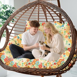 Uthem Double Egg Chair Cushion Replacement Waterproof for Outdoor Patio Hanging Basket Egg Chairs, 59x43-Inch Thickened 100% Cotton Large Double Eggs Swing Chair Cushions, Daisy