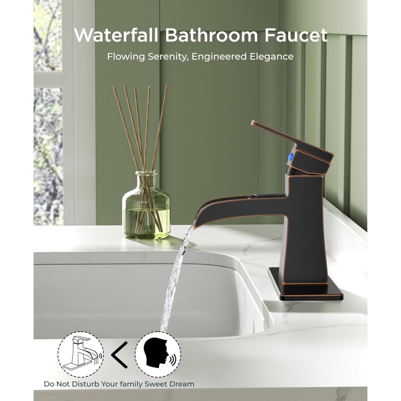 FORIOUS Bathroom Sink Faucet 1 Hole Waterfall One Handle Oil