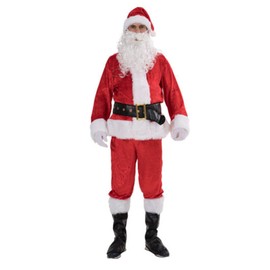 SYHVGI Adult Christmas Santa Claus Costume Deluxe Santa Outfit Holiday Cosplay Party Suit (Red, L)
