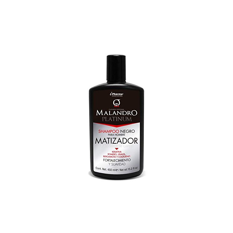 Shampoo Matizador de canas negro brinda hidratación y suavidad Malandro