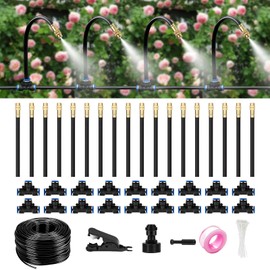 HEKIWAY 60Ft Drip Irrigation System for Garden – 360° Bendable Automatic Watering Kit with 18 Adjustable Nozzles, Misting Hose for Greenhouse, Lawn, Yard & Plants (60 FT)