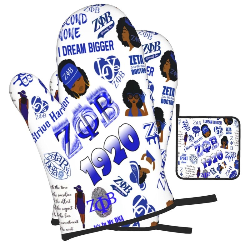 Sorority Paraphernalia Zeta Oven Mitts - 3-Piece Kitchen Accessory Set,