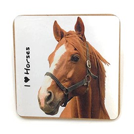 I Love/Heart Horses White Horse Pet Coaster For Drinks, Coffee, Tea. 9.5 x 9.5 cm. Birthday Present, Christmas Stocking Filler, Cat Dad/Mum Gift, Cat Lovers.