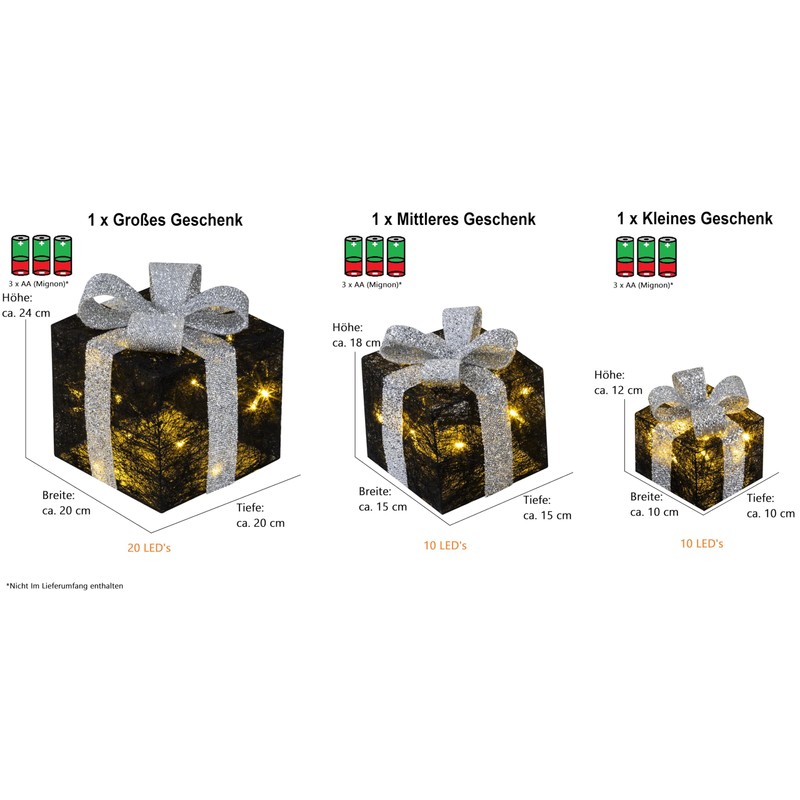 Bambelaa! 3 LED Decorative Gifts Light Boxes Timer Christmas Decoration