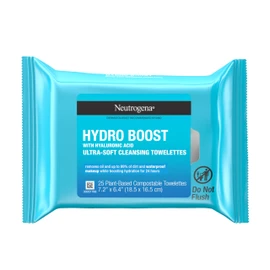 Neutrogena Hydro Boost Face Wipes + Hyaluronic Acid, Hydrating Makeup Remover Wipes Remove Dirt & Waterproof Makeup, Hypoallergenic, 100% Plant-Based Cloth, 25 ct