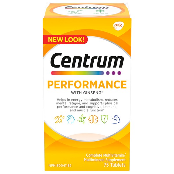 Centrum Performance Multivitamins/Minerals Supplement for Men & Women with Ginseng for Energy, 75 Tablets (Packaging May Vary)