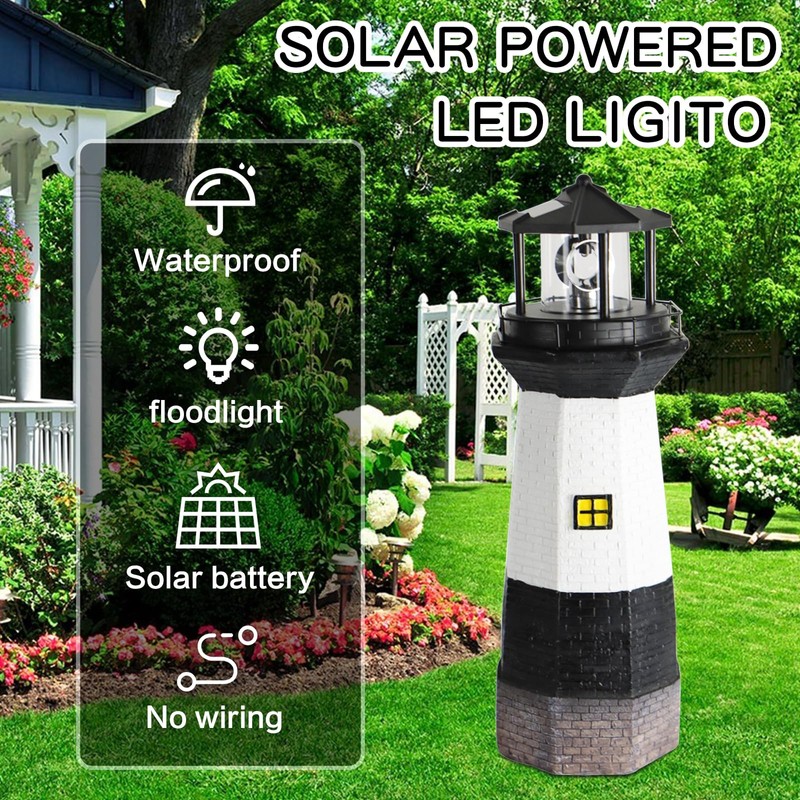 Yenergy Solar Powered Lighthouse Garden Light with Rotating Beacon –