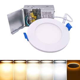 LISTOCASA 4 Inch LED Recessed Slim Pot Lights with Night Light, Dimmable Slim Recessed Ceiling Lighting with Junction Box 5CCT Selectable, Downlight Panel Light 9W, 1-Pack