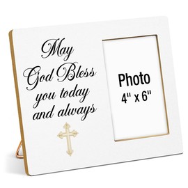 Baptism Photo Frame, Baptism Gifts Christening Gift for Boys Girls, First Communion Gifts, May God Bless You Today and Always Wooden Picture Frames, Photo 4 x 6 Inches