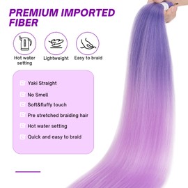 S-noilite Long EZ Braids Pre-Stretched Easy Braiding Hair Extensions for Crochet Box Twist Braids Ombre Yaki Texture Synthetic Hair Hot Water Setting,26 Inch 1Pack 90g,Dark Purple to Light Purple