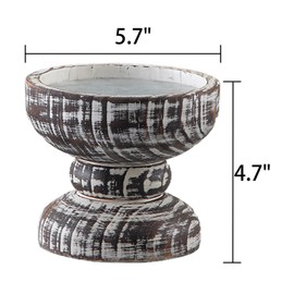 SOFE Wood Rustic Candle Holder, 5 Inches Tall Farmhouse Candle Pillar Holder, Distressed Small Plant Stand, Living Room, Dining Room, Centerpieces for Tables