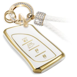 CTRINEWS for Lexus Key Fob Cover with Luxury Diamond Bling Braided Rope Keychain, Upgraded Soft Case for Lexus ES LC LS (2018-2022), GX UX (2019-2022), NX/RC (2022) (4 buttons) Fob Shell (Gold, B1)