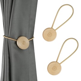HedongHexi 2 Pack Magnetic Curtain Tiebacks Elegant Curtain Holders for Drapes Outdoor Window Treatment Holdbacks(Gold,2P)