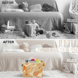 JFFTLL Fall Pumpkin Storage Bins with Handles, Fall Room Decor, Rustic Farmhouse Autumn Harvest Pumpkins Collapsible Laundry Basket Storage Box for Home Bedroom Bathroom Clothes Toys Books