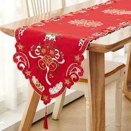 Namalu Christmas Embroidered Table Runner 15 x 70 Inch Xmas Flower Red Table Cover Christmas Table Linens for Christmas Holiday Home Dining Decoration Wedding Party Gift Supplies