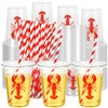 50Pcs 12 Oz Crawfish Plastic Cups with Lids & Straws