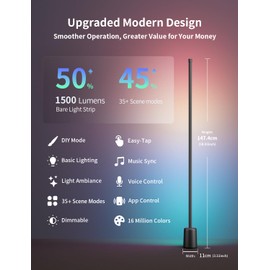 Ailofy Corner Floor Lamp, 1500lm RGBW Corner Lamp Work with Alexa & Google Assistant, 16 Million DIY Colors, Sync with Music, App Control, Modern LED Floor Lamp for Living Room & Bedroom, Black