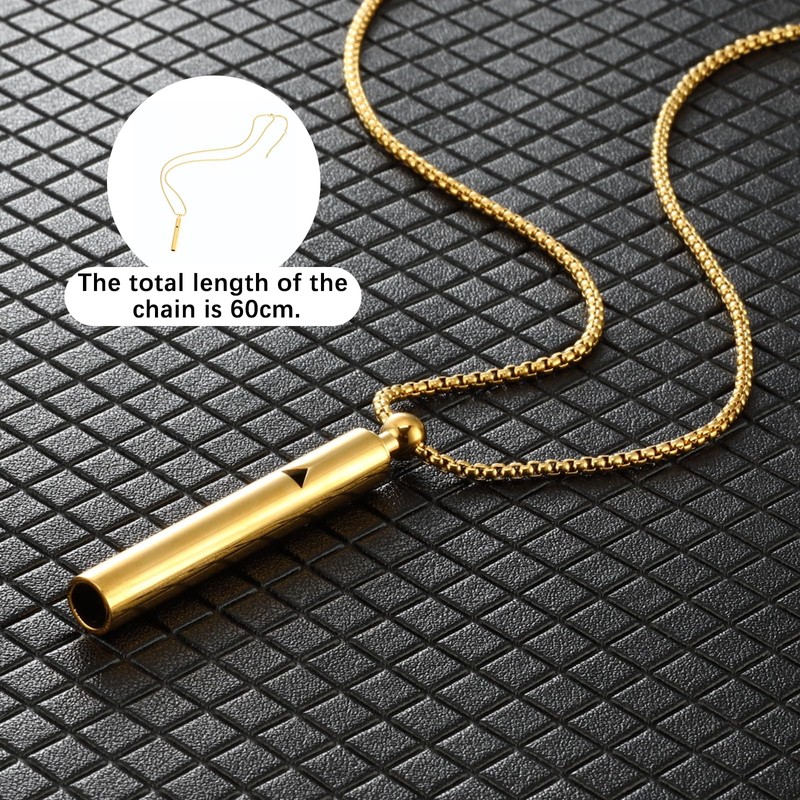 atnayo 2PCS Breathing Necklace, Portable Whistle Anxiety Breathing Necklace (Gold,