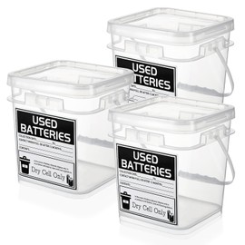 3 Pcs Battery Disposal Container 1 Gallon Dry Cell Storage with Label Battery Recycling Container for Safe Storage and Household & Office Use (Clear, Square)